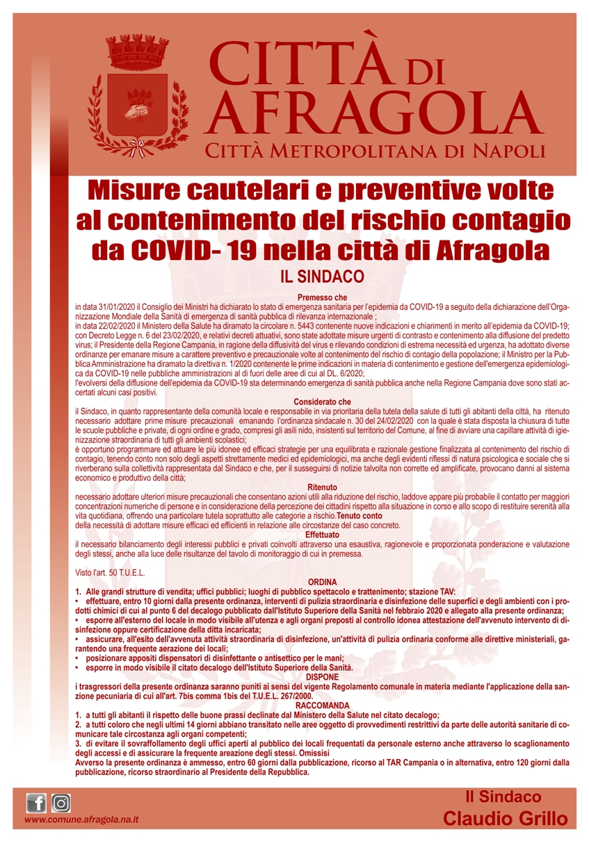 Coronavirus Misure cautelari comune
